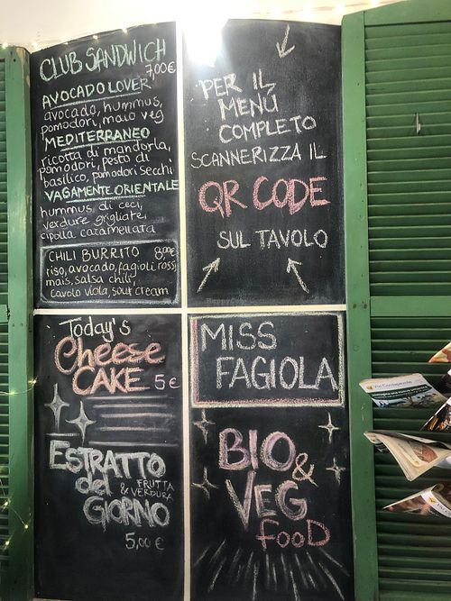 The menu etc at Missfagiola in Bologna