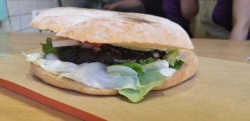 Vegan burger with vegan cheese at Peas in Athens