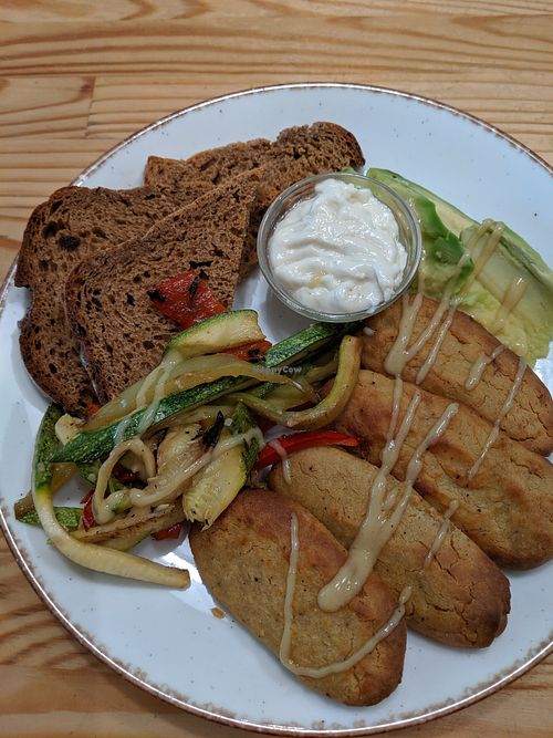 one of the breakfast plates with tofu nuggets at Peas in Athens