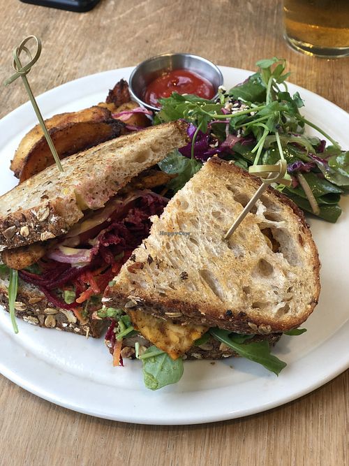 Tempeh Club Sandwich on Sourdough  at Hello 123 in Toronto