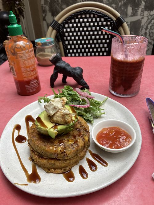 Corn and broccoli ‘fritters’: $20  at Nature Cafe/Bar in Frankston