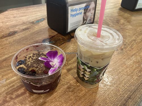 Moana bowl and lavender lattee  at Island Vintage Coffee in Honolulu