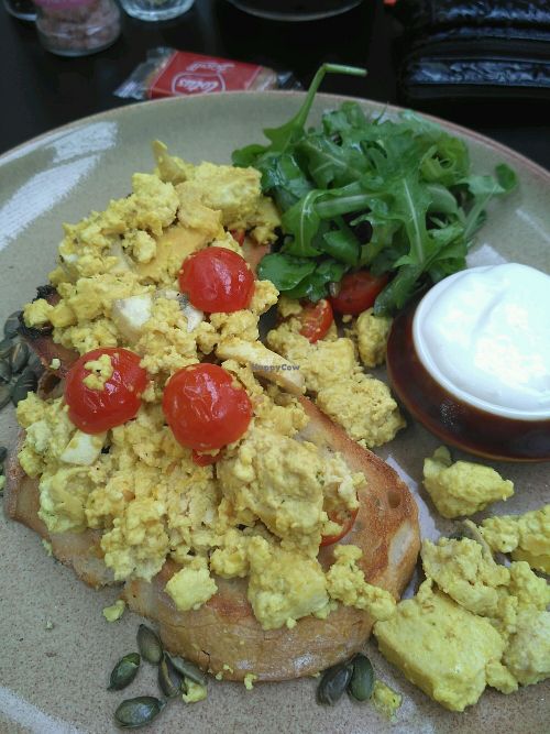 smoked tofu scramble with sourdough toast, vegan mayo at St Mary in the Castle Cafe in Hastings