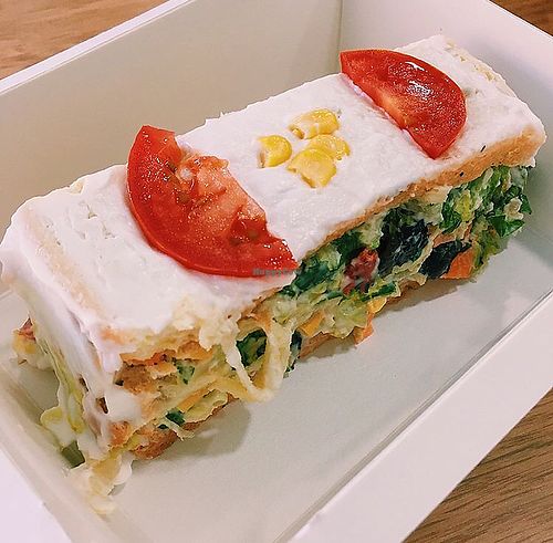 Vegan lunch- veggies layered between bread and vegan mayo at Verdetariano in Sevilla