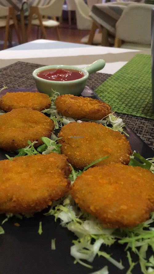 Fried chickpea ‘cake’ at Veggo's Home in Zhenjiang