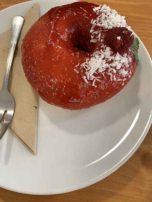 Raspberry donut  at Vegan Food & Sweet Bar in Brno