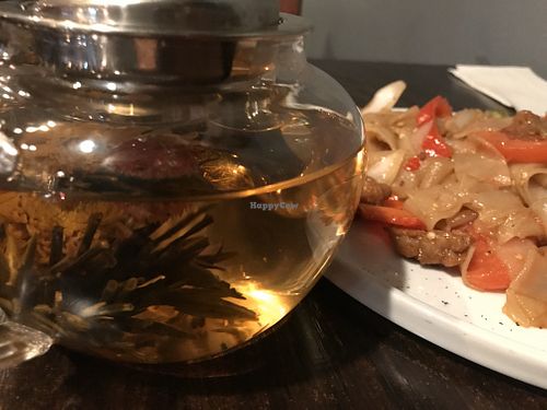 Unique flower tea and noodles at Something Vegan in Toluca Lake