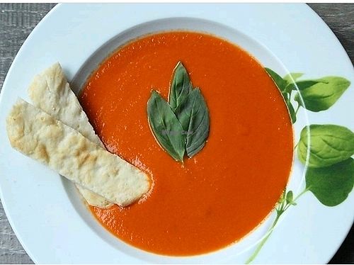 creamy tomato ref pepper soup at Leaf in Haddonfield