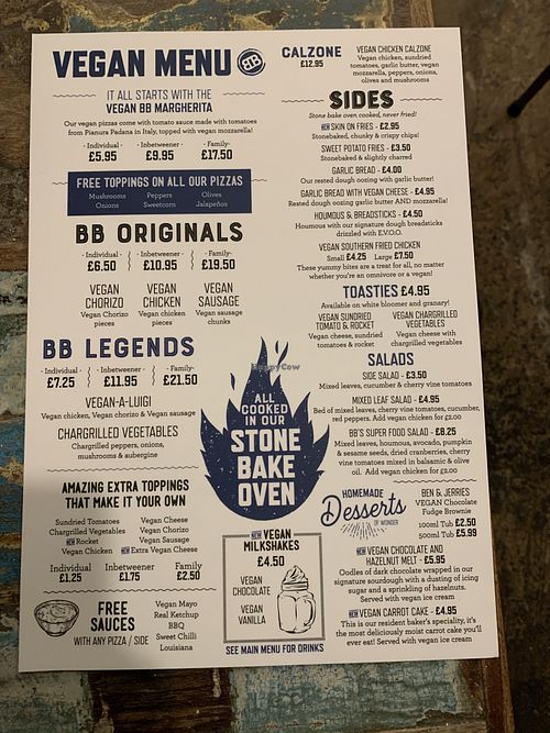 Menu dec 2019 at Basement Browns in Leamington Spa