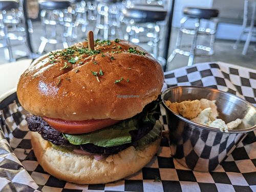 vegan bleu cheese burger, cheese on the side at Georgetown Liquor Company in Seattle