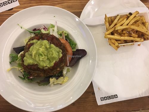vegan burger on salad bowl at Bacoa - Ferran in Barcelona
