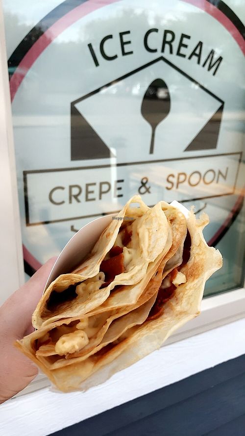 Mac and cheese crepe with ham (all vegan) at Crepe and Spoon in Minneapolis