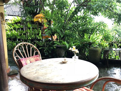 outside the cafe at Yellow Flower Cafe in Ubud