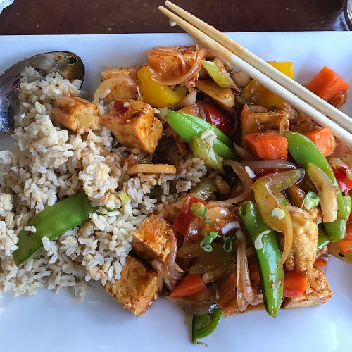 Garlic tofu vegetables  at Copper Anchor in Vineyard Haven