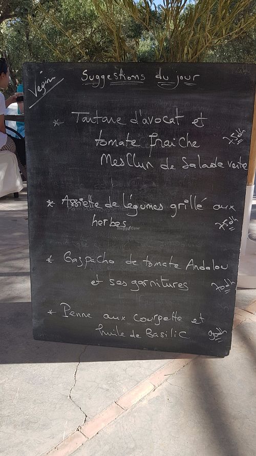 Vegan lunch menu at The Capaldi Hotel in Lalla Takerkoust
