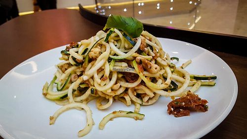 zucchini spaghetti with cashew-tomato pesto at bistRAWveg - Chodov Shopping Center in Prague