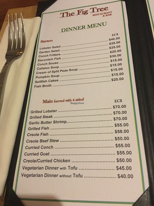 Menu at The Fig Tree in Port Elizabeth