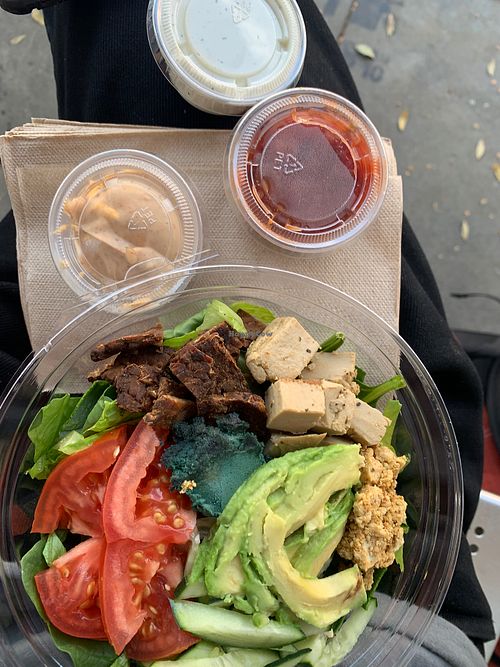 Vegan Cobb salad and sauces at Locali in West Hollywood