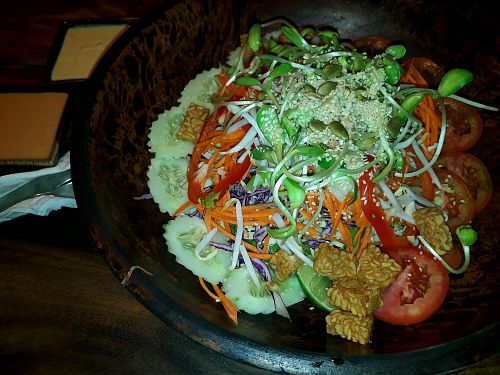 Huge tempeh salad at Ethos in Bangkok
