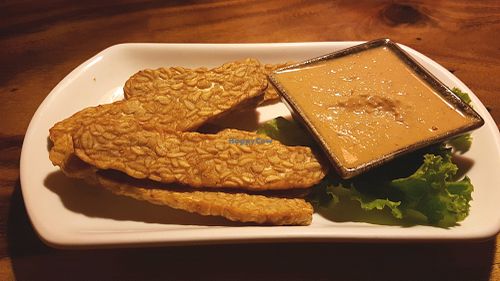 Fried homemade tempeh at Ethos in Bangkok
