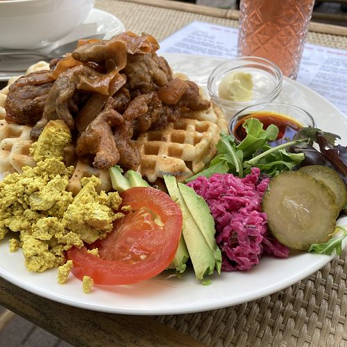 Wafels with ‘chicken' at Veggie Galore in Nijmegen