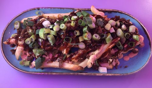 Loaded fries (Quack fries) at DoppleGanger in Cambridge