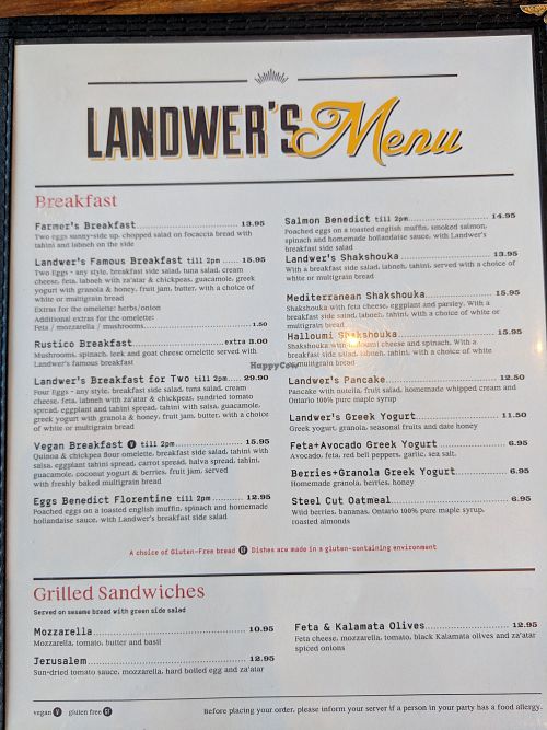 Menu at  Cafe Landwer in Vaughan