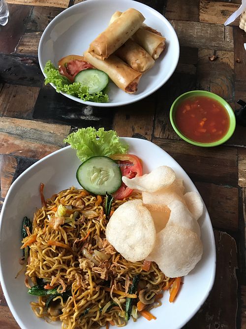 Vegan Mi Goreng and Spring Rolls at Vegan Bali in Kuta