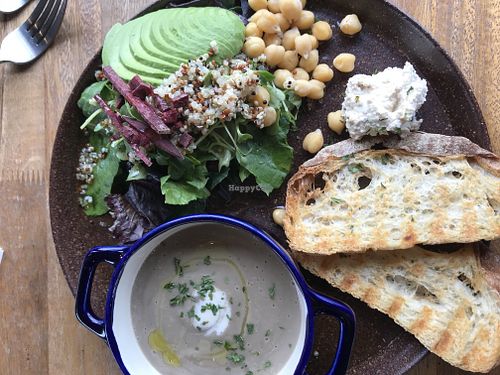 Mushroom soup and avocado salad at Cafe Jeju 901 in Jeju