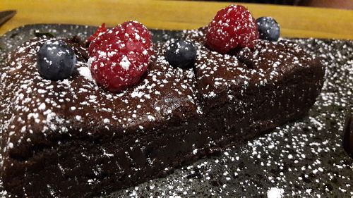 Chocolate brownie at The Top Lock in Chorley