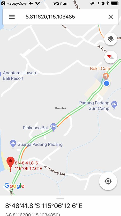 Correct location at Bukit Cafe in Pecatu
