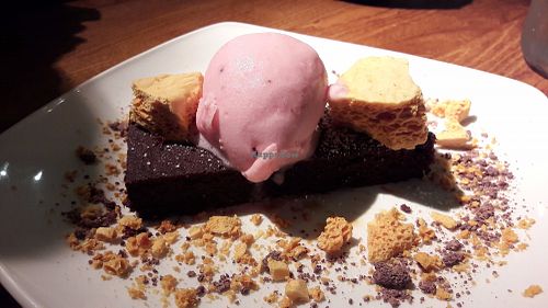 Chocolate brownie, honeycomb & raspberry sorbet at Home in Manchester