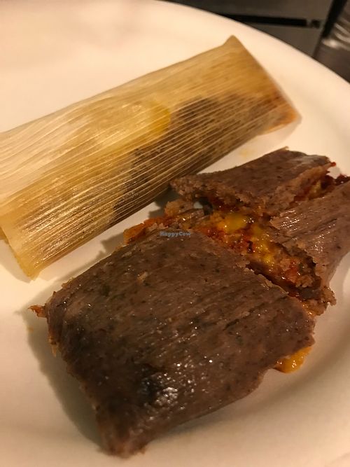 Red chile and cheez (my fav!) at The Vegan Tamale Company in San Bernardino