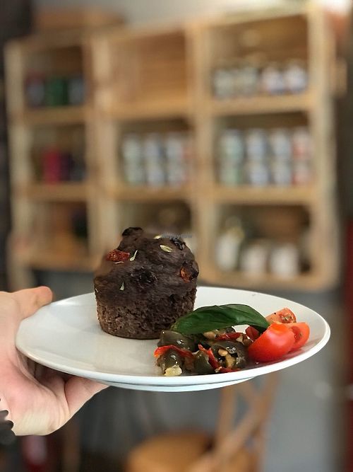 Yummy pizza muffins at Veganevden in Istanbul