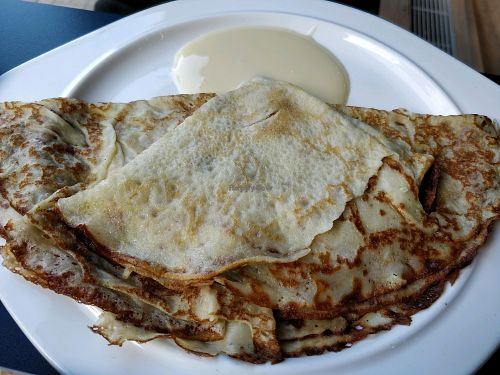 pancake with condensed milk at Troitskiy Most - Kuybysheva in St Petersburg