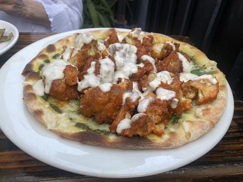 Buffalo cauliflower pizza   at Sage Regenerative Kitchen in Pasadena