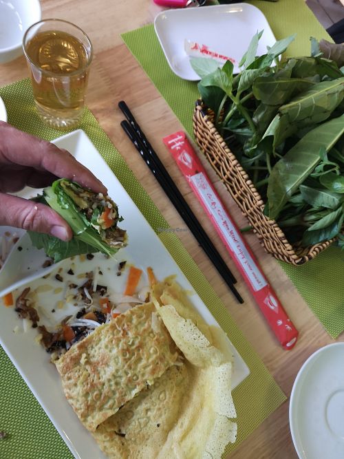 Banh Xeo: stuffed Vietnamese pancake at Lien Huong Vegetarian Restaurant in Ho Chi Minh City