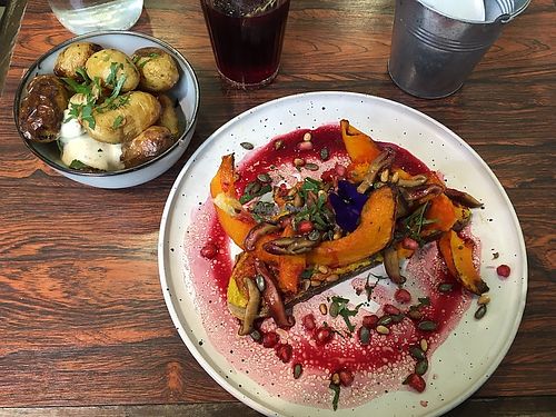 Batatas bravas and golden toast at Aujourd'hui Demain Cafe in Paris