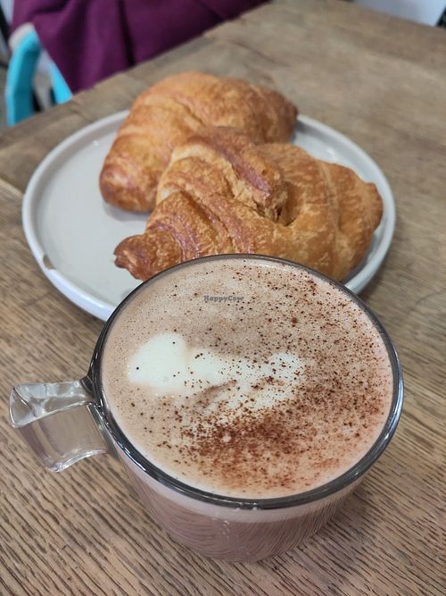 Croissants and hot chocolate at Aujourd'hui Demain Cafe in Paris