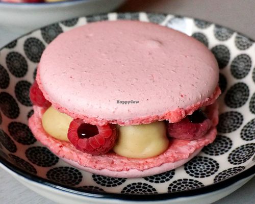 Macaron raspberry/rhubarb/hibiscus (limited weekend dessert) at Aujourd'hui Demain Cafe in Paris