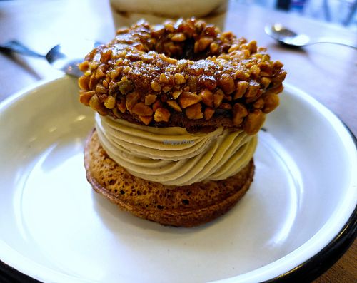 Paris Brest Pistache at Aujourd'hui Demain Cafe in Paris