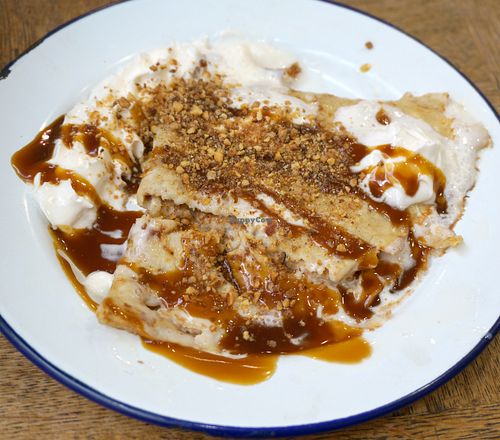 Crêpes w/salted caramel and whipped cream at Aujourd'hui Demain Cafe in Paris