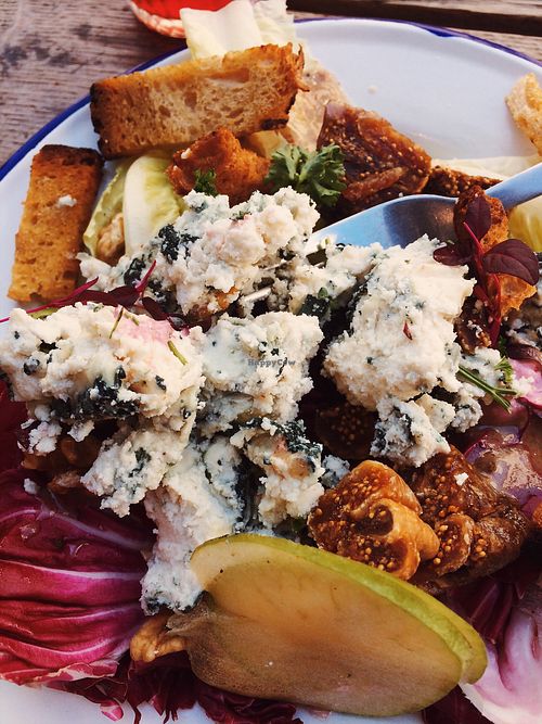 So many cheese for this salad! at Aujourd'hui Demain Cafe in Paris