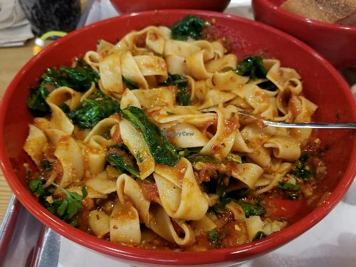 fresh paperdelle with sauteed spinach, garlic, red sauce, and lots of red pepper! amazing!! at Marino's Kitchen in Marlton