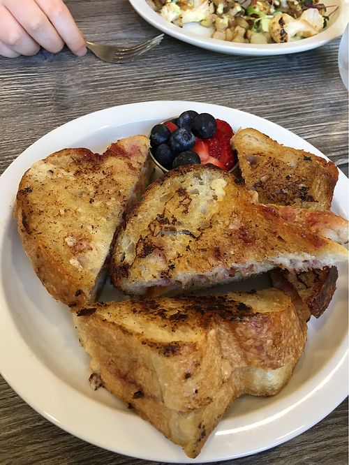 Grilled White Chocolate Peanut Butter + Hibiscus Jam Sandwich at Fox & Fig in Savannah