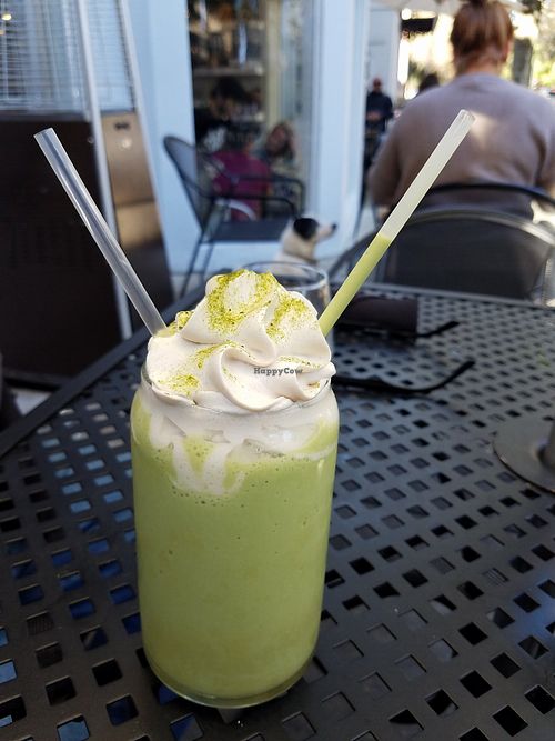 This Matcha & OJ milkshake tastes just like the Creamsicle popsicle of my youth!    at Fox & Fig in Savannah