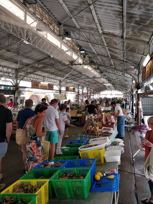 Inside the Provencal market in Antibes at Socca - Food Truck in Antibes