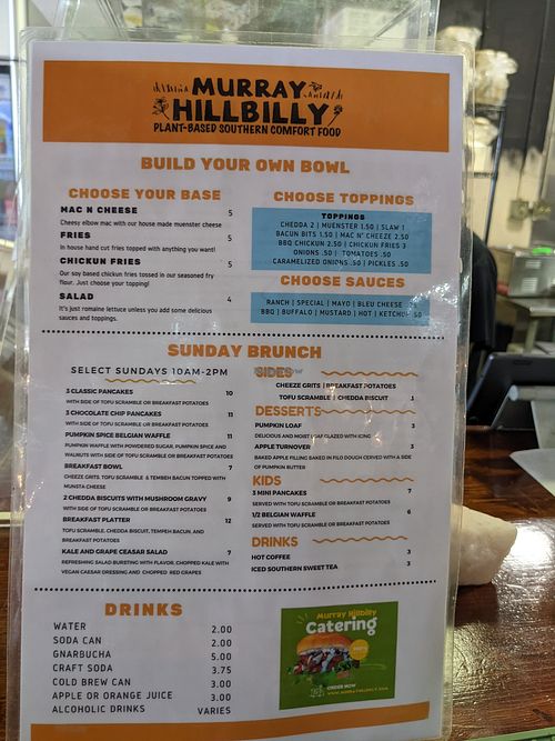 Menu at Murray Hillbilly in Jacksonville