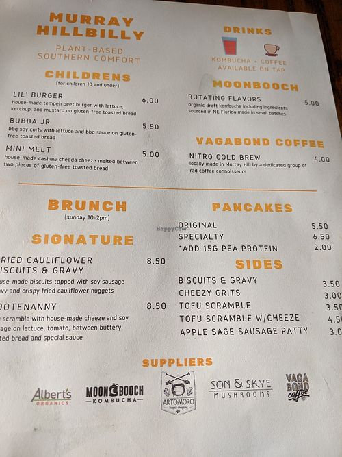 Brunch menu at Murray Hillbilly in Jacksonville