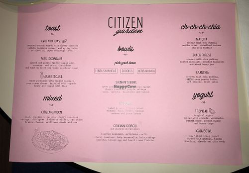 Menu at Citizen in Tel Aviv